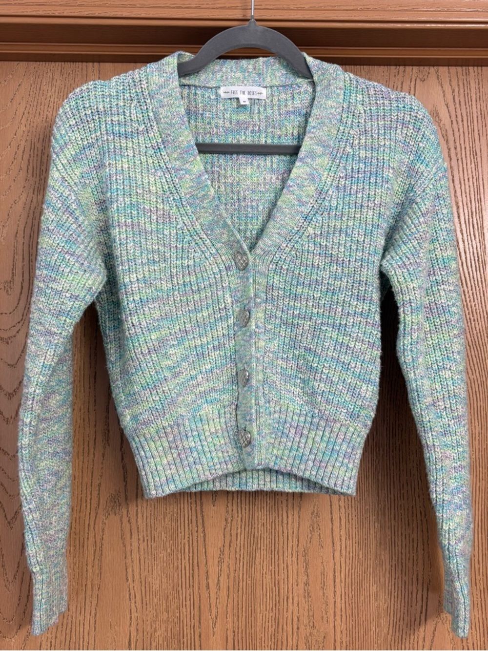 Free the Roses Pastel Mint Multicolor V-Neck Cardigan